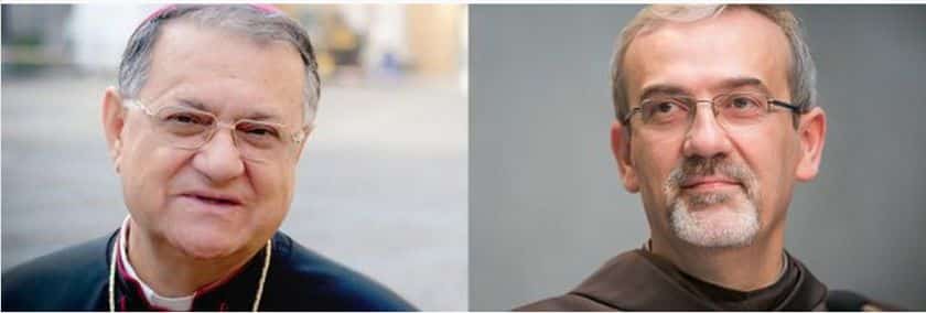 Der scheidende lateinische Patriarch Fouad Twal (l.) der neu ernannte Apostolische Administrator Bruder Pierbattista Pizzaballa (r.).